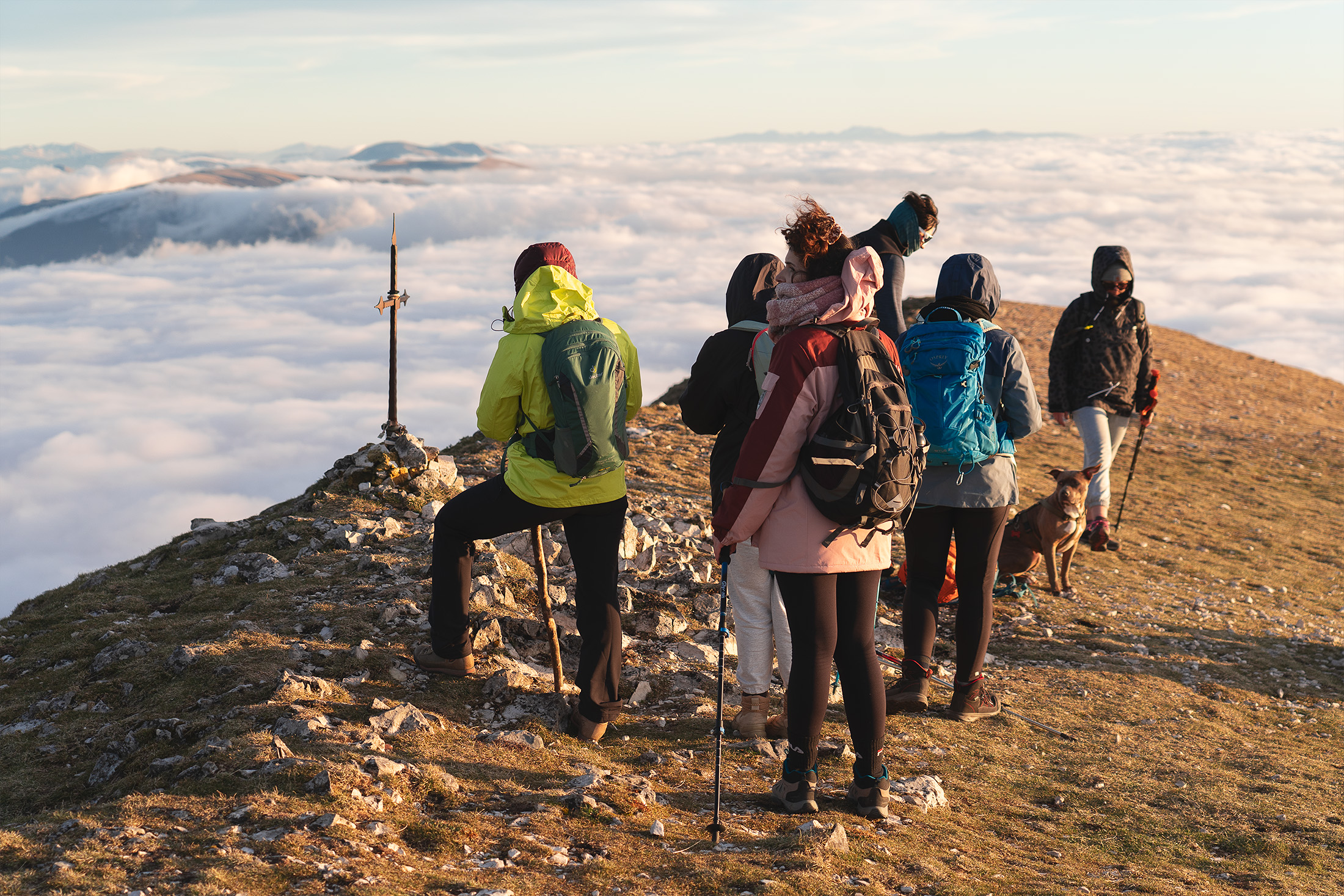 Gruppo escursionistico nella cima del Monto